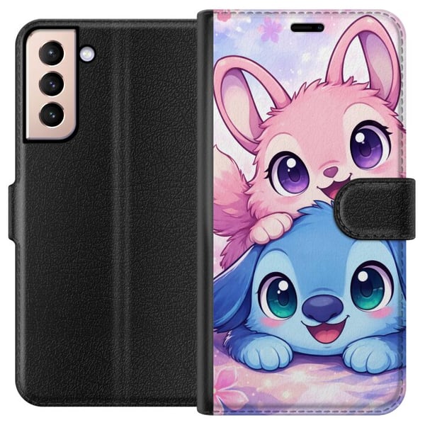 Kompatibelt Lommeboketui til Samsung Galaxy S21 Søt kawaii-illustrasjon med rosa og blå fantasidyr, store øyne og myke farger, perfekt dekorasjon for