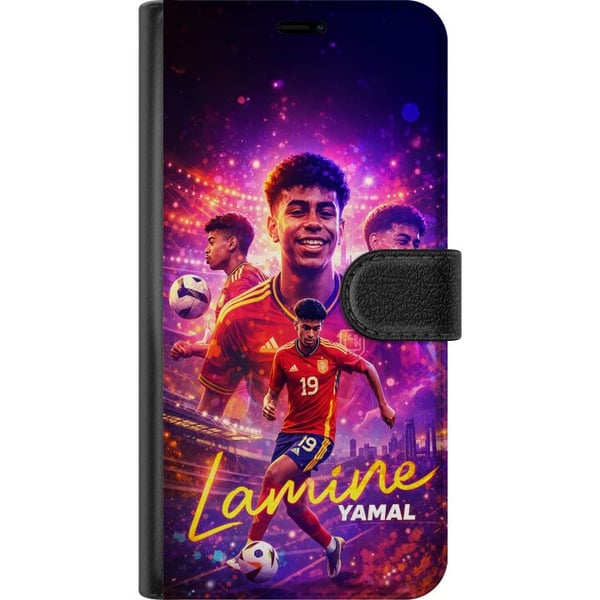 Kompatibelt Plånboksfodral till Samsung Galaxy A20e Lamine Yamal fotbollsposter i spansk landslagströja med fartfylld action, färgstark sportillustra