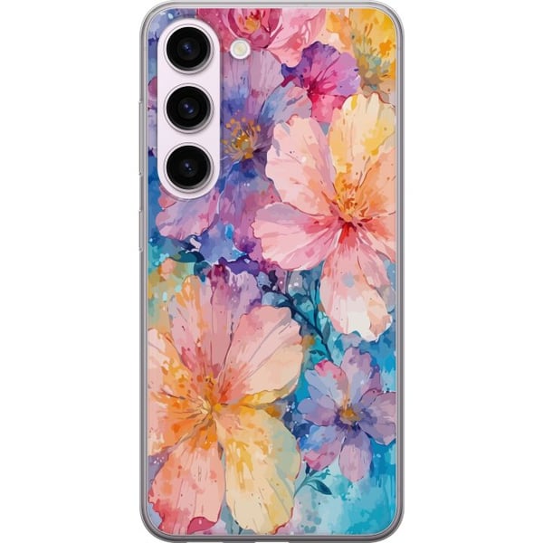 Kompatibel Mobilcover til Samsung Galaxy S23 Akvarelmåleri med store blomster i rosa, blå og gule nuancer i en blød, kunstnerisk stil Kompatibel Mobilcover til Samsung Galaxy S23 Akvarelmåleri med store blomster i rosa, blå og gule nuancer i en blød, kunstnerisk stil