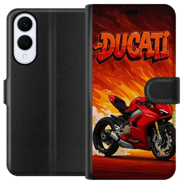 Kompatibel Tegnebogsetui til Samsung Galaxy S25 Edge Ducati rød sportsmotorcykel mod en brændende baggrund fartfyldt motiv for motorentusiaster Kompatibel Tegnebogsetui til Samsung Galaxy S25 Edge Ducati rød sportsmotorcykel mod en brændende baggrund fartfyldt motiv for motorentusiaster