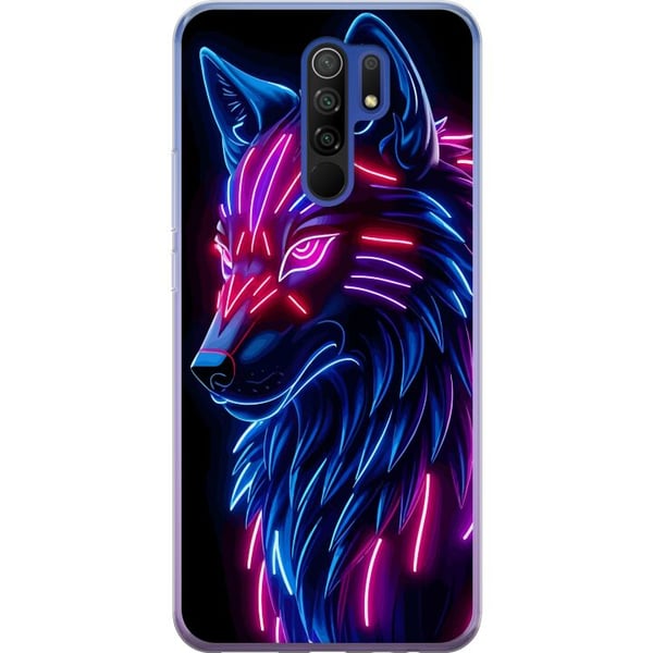 Kompatibel Mobilcover til Xiaomi Redmi 9 Neonbelyst ulv i blåt og pink lys med futuristisk cyberpunkstemning