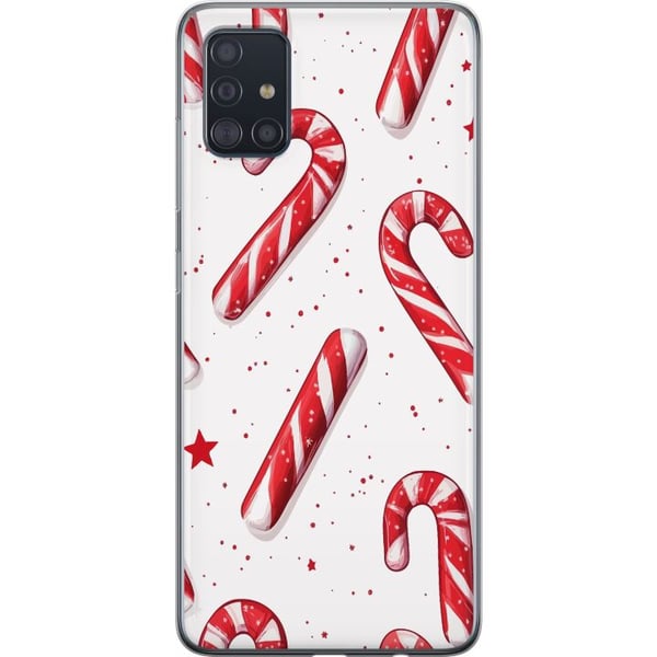 Kompatibel Mobilcover til Samsung Galaxy A51 Juleinspireret mønster med polkagrise, stjerner og vinterdetaljer – klassisk og populært i juletiden.