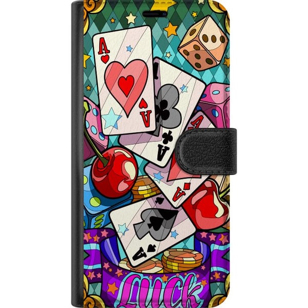 Kompatibelt Plånboksfodral till Samsung Galaxy A32 5G Lucky Hands casino pop art design med spelkort tärningar körsbär och retroinspirerad färgstark