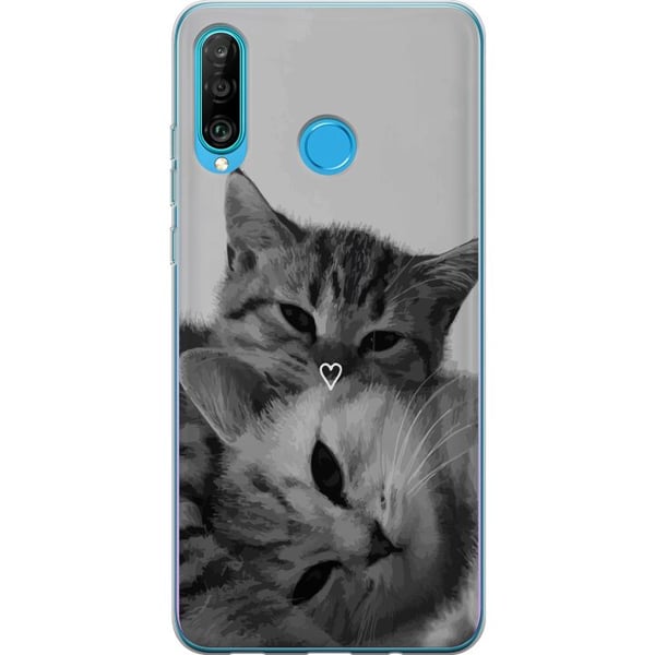 Kompatibelt Mobilskal till Huawei P30 lite Katt Hjärta
