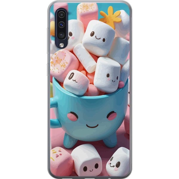 Kompatibelt Mobilskal till Samsung Galaxy A50 Kawaii marshmallow smile kawaii design med söta figurer i kopp färgglad och glad stil