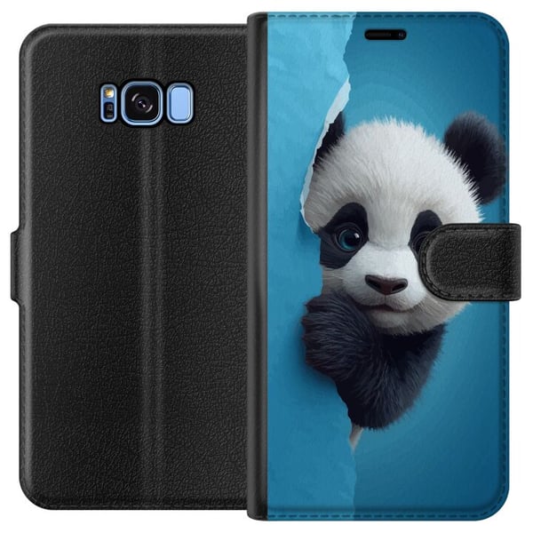 Kompatibelt Plånboksfodral till Samsung Galaxy S8 Söt panda som tittar fram genom papper i mjuk 3D-illustration Kompatibelt Plånboksfodral till Samsung Galaxy S8 Söt panda som tittar fram genom papper i mjuk 3D-illustration
