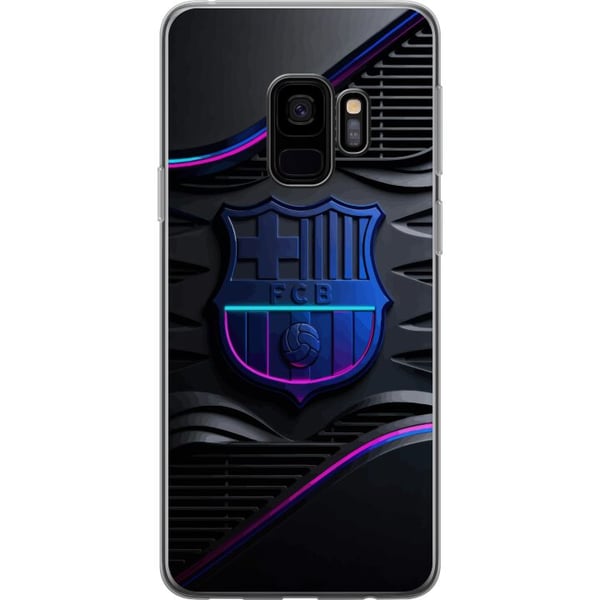 Kompatibel Mobilcover til Samsung Galaxy S9 FC Barcelona-emblem i neonblåt og rosa med futuristisk metalfølelse