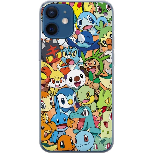 Kompatibelt Mobilskal till Apple iPhone 12 mini Pokémon design – Pikachu collage i färgstark illustration för samlare