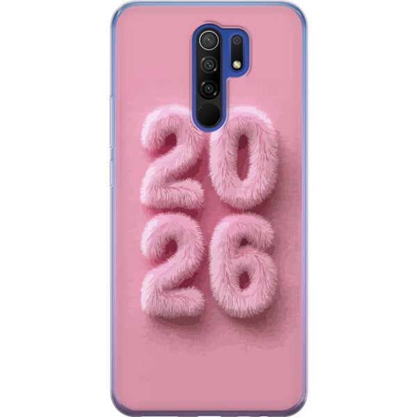 Kompatibel Mobilcover til Xiaomi Redmi 9 Lyserødt fluff 2026, tekst i pastel, moderne nytårstrend med blødt design, perfekt til dekoration og personl