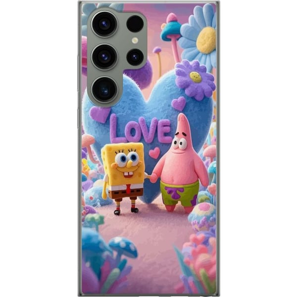Kompatibel Mobilcover til Samsung Galaxy S23 Ultra SvampeBob og Patrick kærlighed farverig pastelverden med hjerter blomster og venskab i ægte glædes