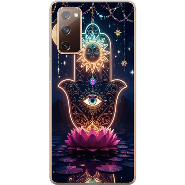 Kompatibelt Mobildeksel til Samsung Galaxy S20 FE Symbolisk håndillustrasjon med øye, blomst og lys Kompatibelt Mobildeksel til Samsung Galaxy S20 FE Symbolisk håndillustrasjon med øye, blomst og lys
