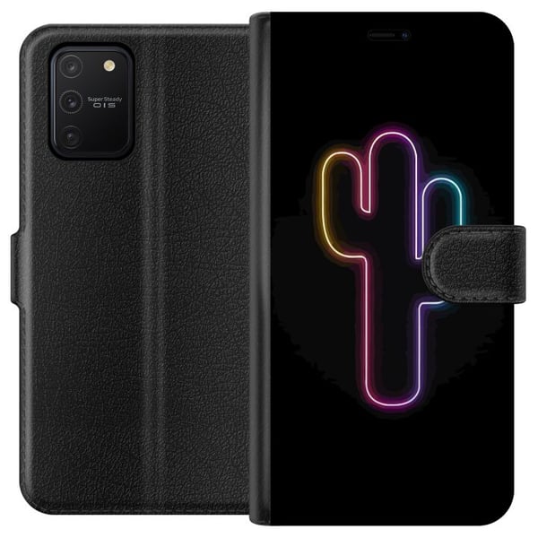 Kompatibelt Lommeboketui til Samsung Galaxy S10 Lite Neonillustrasjon av kaktus i rosa og blått lys mot mørk bakgrunn i moderne popestetikk Kompatibelt Lommeboketui til Samsung Galaxy S10 Lite Neonillustrasjon av kaktus i rosa og blått lys mot mørk bakgrunn i moderne popestetikk