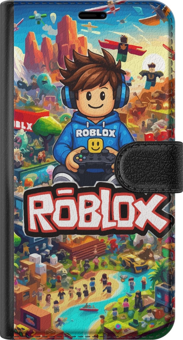 Kompatibelt Plånboksfodral till Samsung Galaxy A34 Roblox-universum med spelkaraktärer actionfyllda äventyr och flygande fordon