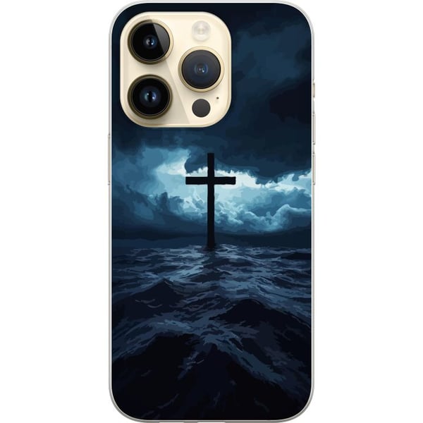 Yhteensopiva Puhelinkuori Apple iPhone 14 Pro Risti myrskyisellä merellä dramaattinen kristillinen taulu ristillä ja aalloilla uskonnollinen aihe val Yhteensopiva Puhelinkuori Apple iPhone 14 Pro Risti myrskyisellä merellä dramaattinen kristillinen taulu ristillä ja aalloilla uskonnollinen aihe val