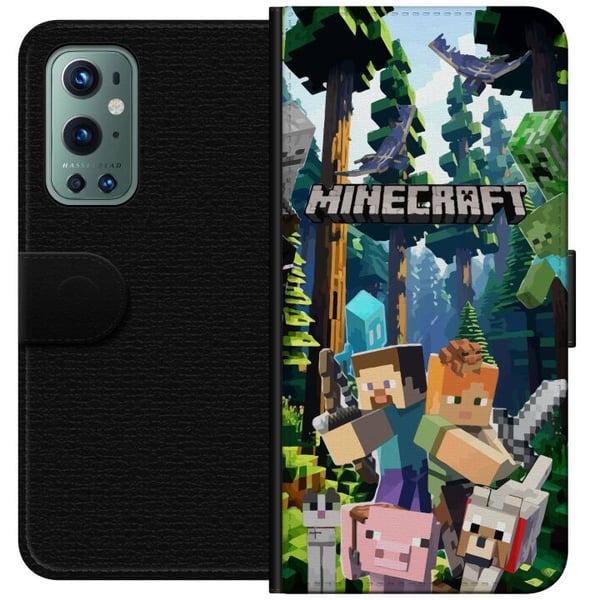 Kompatibel Tegnebogsetui til OnePlus 9 Pro Minecraft mobiltelefon dækning med skov og pixel karakterer
