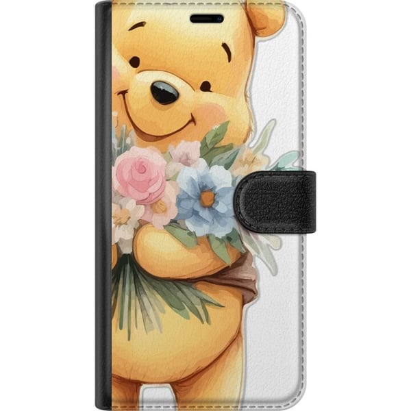 Kompatibel Tegnebogsetui til Samsung Galaxy S21+ 5G Nalle Puh med blomster - klassisk børnefavorit i en blomstrende forårs miljø