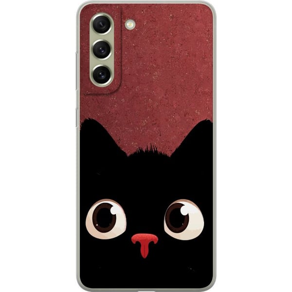 Kompatibel Mobilcover til Samsung Galaxy S21 FE 5G Minimalistisk sort kat med store øjne – charmerende dyremotiv i moderne grafisk stil