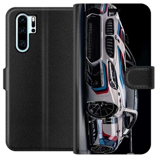 Kompatibel Tegnebogsetui til Huawei P30 Pro BMW M Power-illustration – nærbillede af sportsvogn i hvidt racerløbsdesign