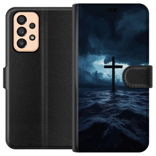 Kompatibelt Plånboksfodral till Samsung Galaxy A33 5G Kors i stormigt hav dramatisk kristen tavla med kors och vågor religiöst motiv ocean himmel fai