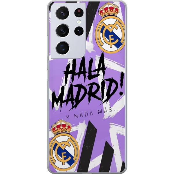 Yhteensopiva Puhelinkuori Samsung Galaxy S21 Ultra 5G Violetti Hala Madrid -design, jossa on seuran tunnus ja voimakas urheilugrafiikka – täydellinen