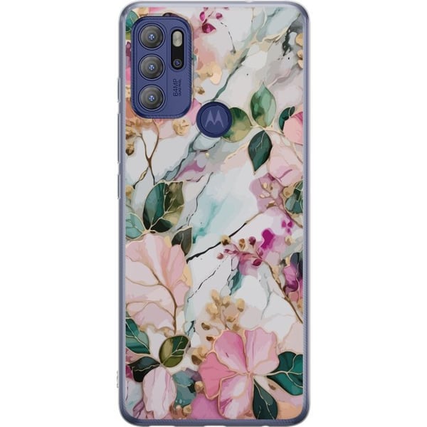 Kompatibel Mobilcover til Motorola Moto G60S Pastelmarmor med blomster, blade og subtile gyldne detaljer i en blød komposition