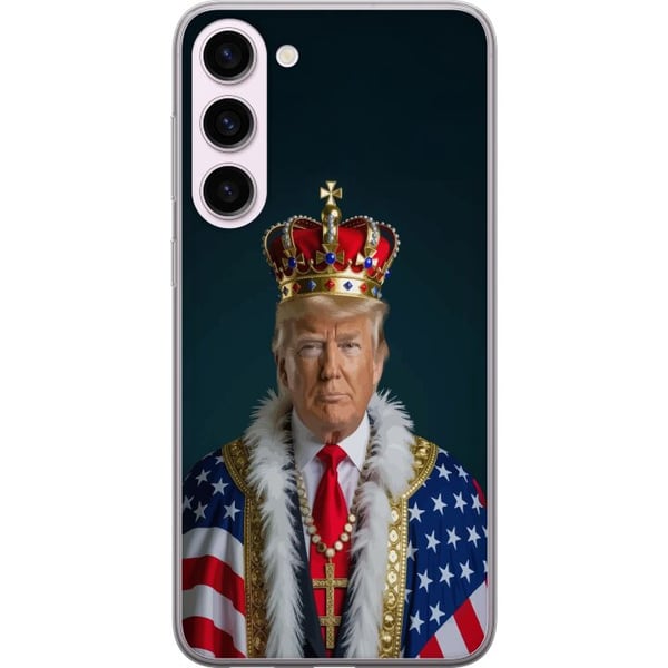 Kompatibel Mobilcover til Samsung Galaxy S23+ Portræt af Donald Trump klædt som konge med krone og en kappe i USA-flaget, symbolsk og provokerende ma Kompatibel Mobilcover til Samsung Galaxy S23+ Portræt af Donald Trump klædt som konge med krone og en kappe i USA-flaget, symbolsk og provokerende ma