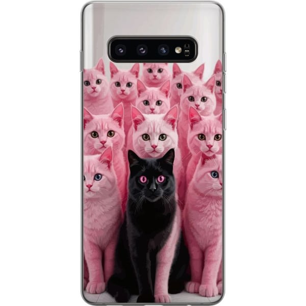Kompatibelt Mobildeksel til Samsung Galaxy S10 Svart katt blant rosa katter, morsom kontrastfylt design med leken sjarm og trendy fargekombinasjon