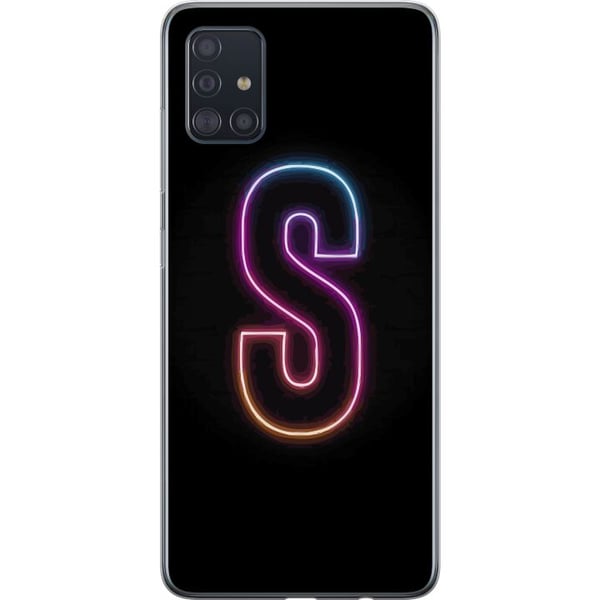 Kompatibelt Mobildeksel til Samsung Galaxy A51 Neonbokstaven S i rosa og blå toner mot mørk bakgrunn i retrofuturistisk design Kompatibelt Mobildeksel til Samsung Galaxy A51 Neonbokstaven S i rosa og blå toner mot mørk bakgrunn i retrofuturistisk design