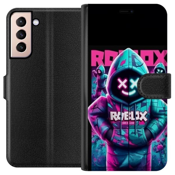 Kompatibelt Lommeboketui til Samsung Galaxy S21 Roblox Hoodie Legend Mystisk Roblox-figur i blå hettegenser med futuristisk neonlys Kompatibelt Lommeboketui til Samsung Galaxy S21 Roblox Hoodie Legend Mystisk Roblox-figur i blå hettegenser med futuristisk neonlys