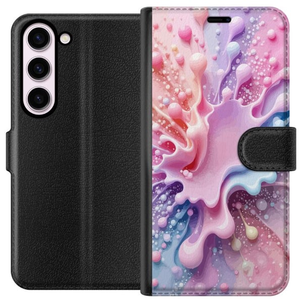 Kompatibel Tegnebogsetui til Samsung Galaxy S23 Pastel-splashdesign – Abstrakt kunst i rosa, blåt og lilla farvemønster