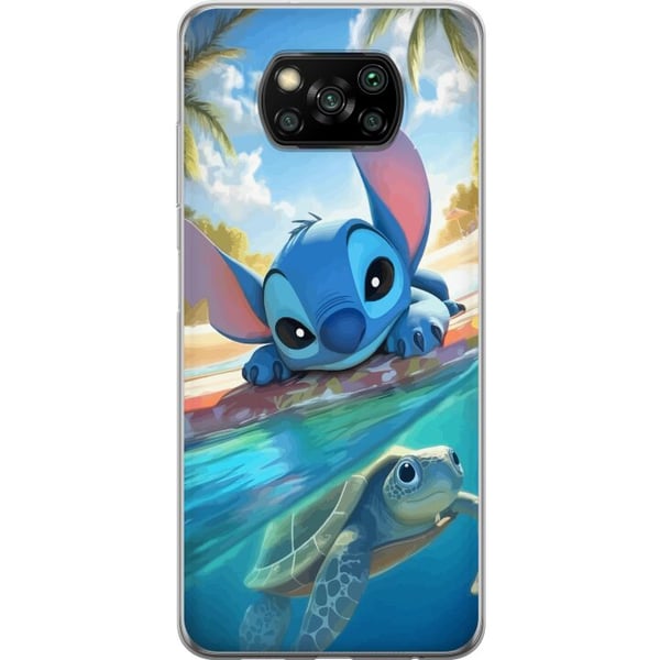Kompatibelt Mobilskal till Xiaomi Poco X3 NFC Stitch med sköldpadda – söt blå alien i tropisk strandmiljö från Disney