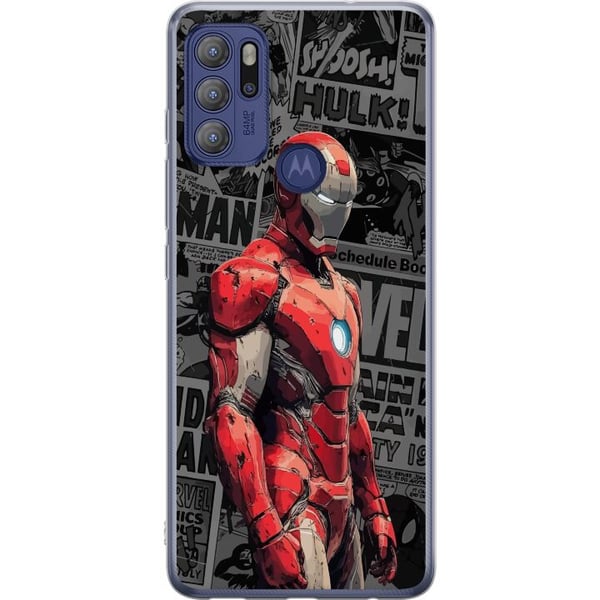 Kompatibel Mobilcover til Motorola Moto G60S Iron Man-illustration i rød rustning med tegneseriebaggrund, kraftfuldt motiv for filmfans