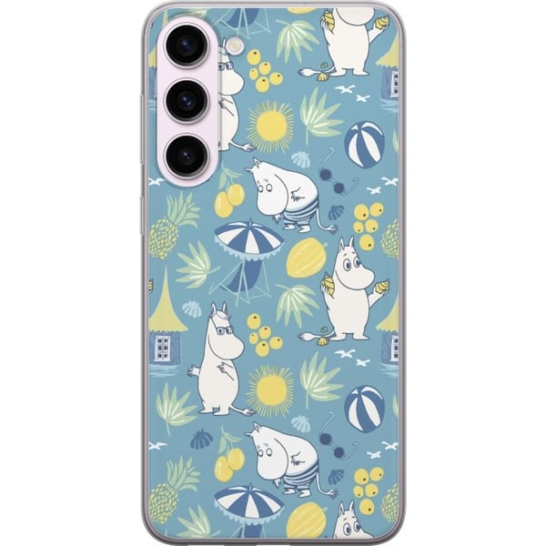 Kompatibel Mobilcover til Samsung Galaxy S23+ Strandtema med frugter, parasoller, sommerhuse og glade figurer i et farverigt mønster fyldt med legend Kompatibel Mobilcover til Samsung Galaxy S23+ Strandtema med frugter, parasoller, sommerhuse og glade figurer i et farverigt mønster fyldt med legend