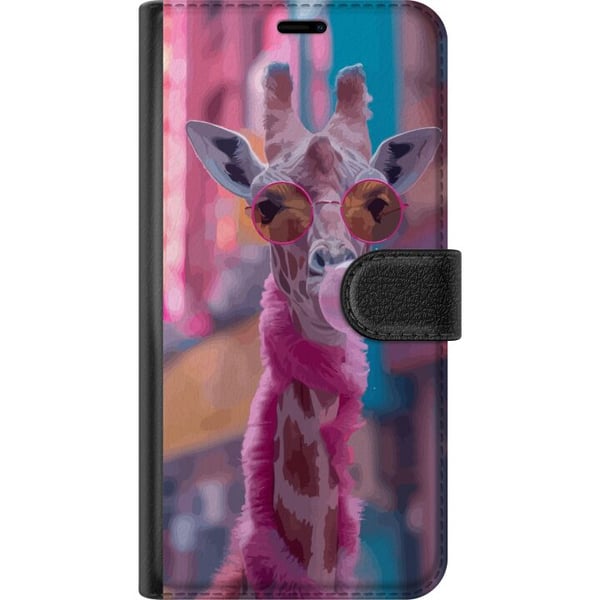 Kompatibelt Plånboksfodral till Samsung Galaxy A20e Giraff med bubbelgum rolig färgstark design i stadsmiljö popkonststil med lekfull energi humor oc