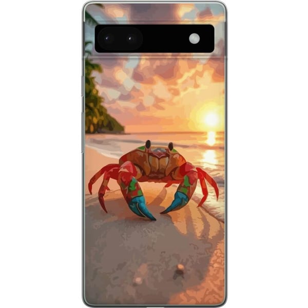 Yhteensopiva Puhelinkuori Google Pixel 6a Trooppinen rantakrapu värikäs design auringonlasku meri aallot ja lämmin lomatunnelma trooppisen luonnon in