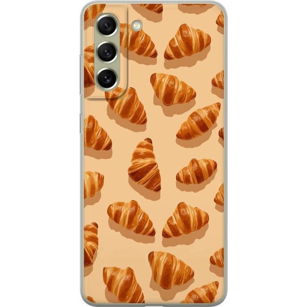 Kompatibel Mobilcover til Samsung Galaxy S21 FE 5G Croissantmønster med gyldenbrune franske bagværk beige baggrund caféinspireret illustration i eleg