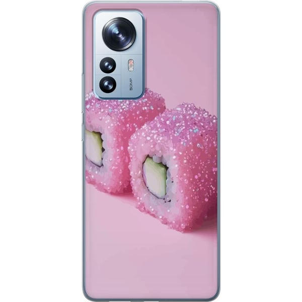 Kompatibelt Mobilskal till Xiaomi 12 Pro Sushi poster rosa glitter kawaii Japanese food roll rice fish aesthetic mat design cute Japan art