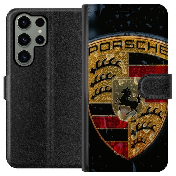 Kompatibelt Lommeboketui til Samsung Galaxy S23 Ultra Porschevåpenskjold plakat luksusbil emblem sportsbil logo Stuttgart klassisk retrodesign bilmer