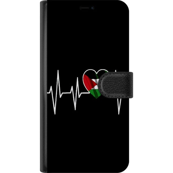 Kompatibel Tegnebogsetui til Samsung Galaxy S23 Palæstina-hjerte med EKG-linje flagfarver sort rød hvid grøn stærkt symbol på kærlighed og frihed