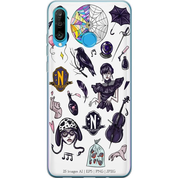 Kompatibelt Mobilskal till Huawei P30 lite Wednesday Stickers