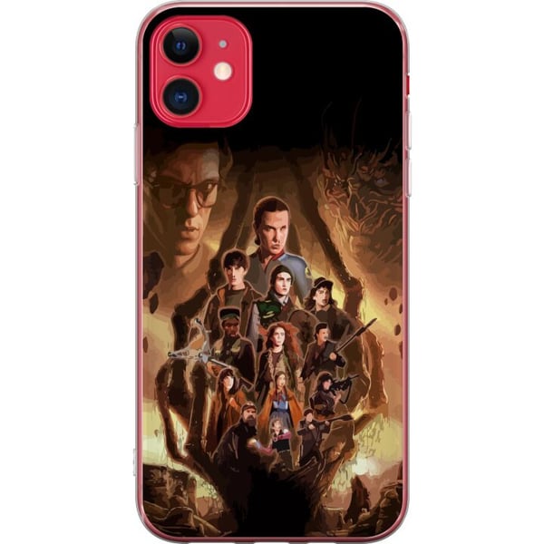 Kompatibel Mobilcover til Apple iPhone 11 Stranger Things-gruppebillede med heltene i et mørkt fantasimiljø og et truende væsen