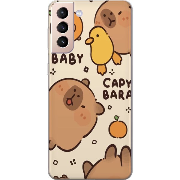 Kompatibelt Mobildeksel til Samsung Galaxy S21 Kawaii-kapibaraillustrasjon – Søt tegnet design med ender og appelsiner Kompatibelt Mobildeksel til Samsung Galaxy S21 Kawaii-kapibaraillustrasjon – Søt tegnet design med ender og appelsiner