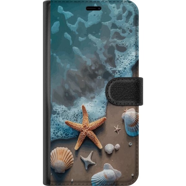 Kompatibelt Lommeboketui til Samsung Galaxy S25 Ultra Sjøstjerne og skjell stranddesign med rolige bølger hav og sand inspirert av feriefølelse natur