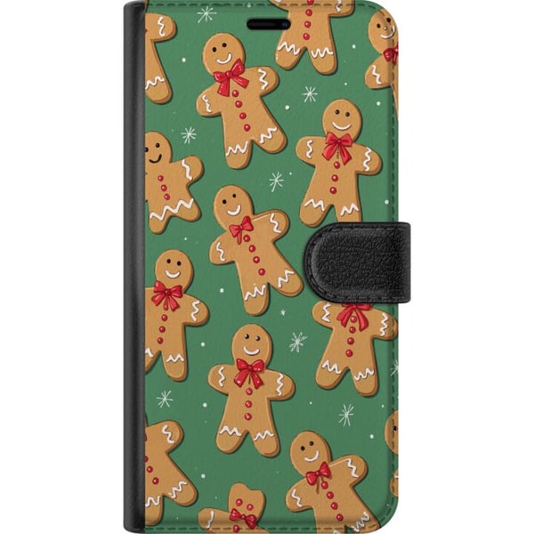 Kompatibel Tegnebogsetui til Samsung Galaxy S21 Julepeberkagemønster – peberkagemænd i sødt juledesign med grøn baggrund og vinterstemning