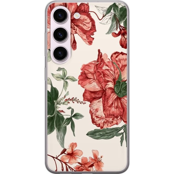 Kompatibel Mobilcover til Samsung Galaxy S23 Røde blomster, botanisk motiv med grønne blade, elegant stil til dig, der kan lide naturens farver Kompatibel Mobilcover til Samsung Galaxy S23 Røde blomster, botanisk motiv med grønne blade, elegant stil til dig, der kan lide naturens farver