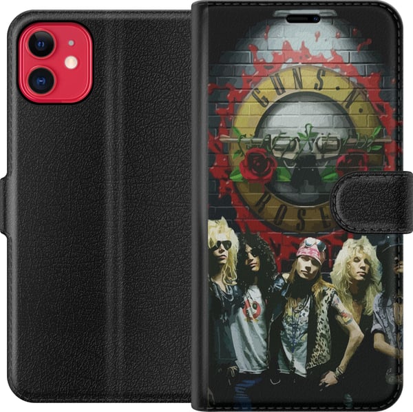 Yhteensopiva Lompakkokotelo Apple iPhone 11 Guns N' Roses -yhtye logon edessä, klassinen rock-aihe aidolla 80-luvun tunnelmalla
