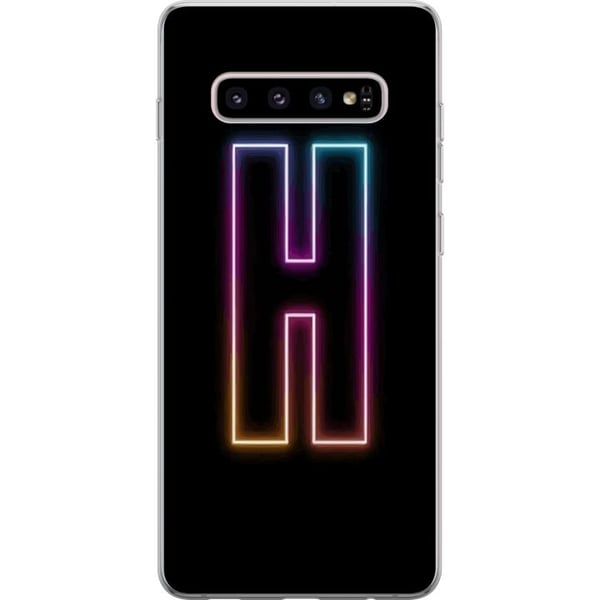 Kompatibelt Mobilskal till Samsung Galaxy S10+ Minimalistisk neonbokstav H i färgskiftande ljus mot svart bakgrund
