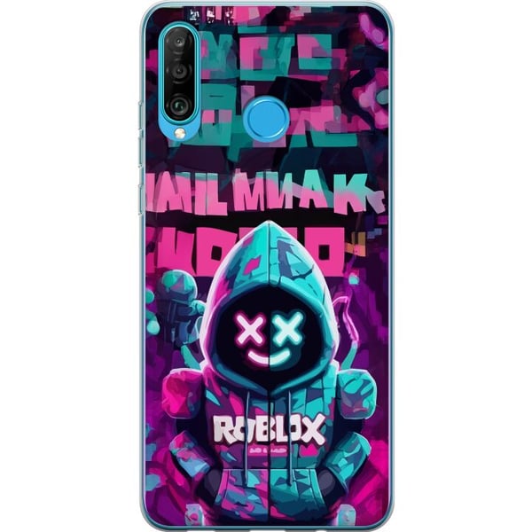 Kompatibelt Mobilskal till Huawei P30 lite Neon Gamer coolt spelmotiv med huva neonljus och futuristisk gamingstil