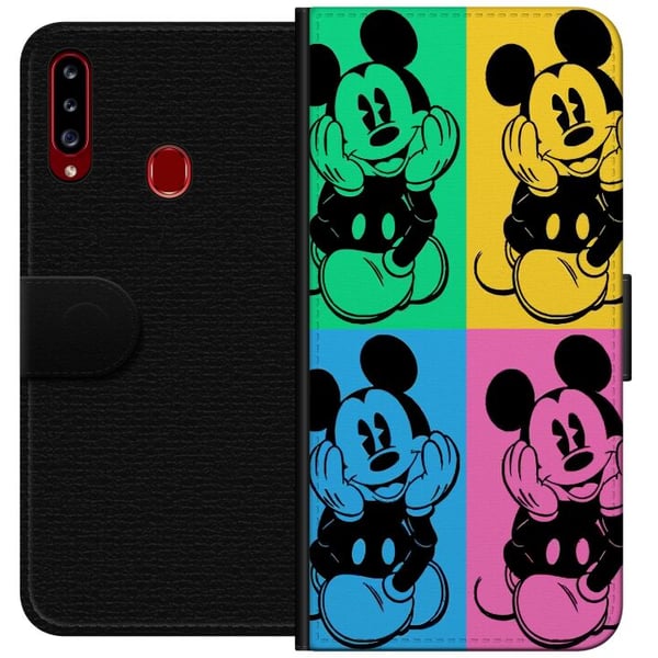 Kompatibelt Plånboksfodral till Samsung Galaxy A20s Disney Mickey Mouse poster pop art färgglad cartoon retro series Andy Warhol style classic figur