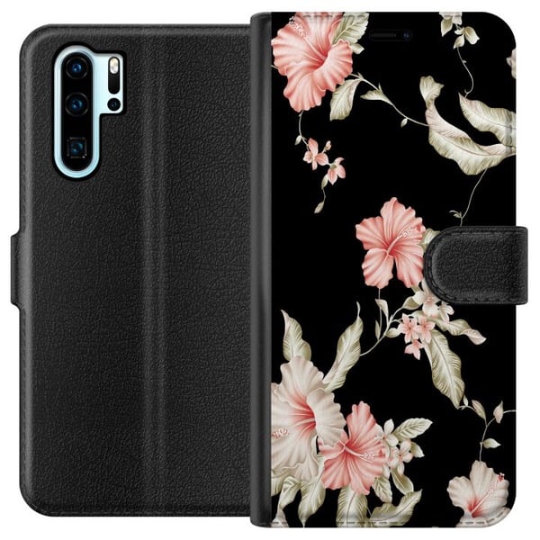 Kompatibelt Plånboksfodral till Huawei P30 Pro Floral Pattern Black